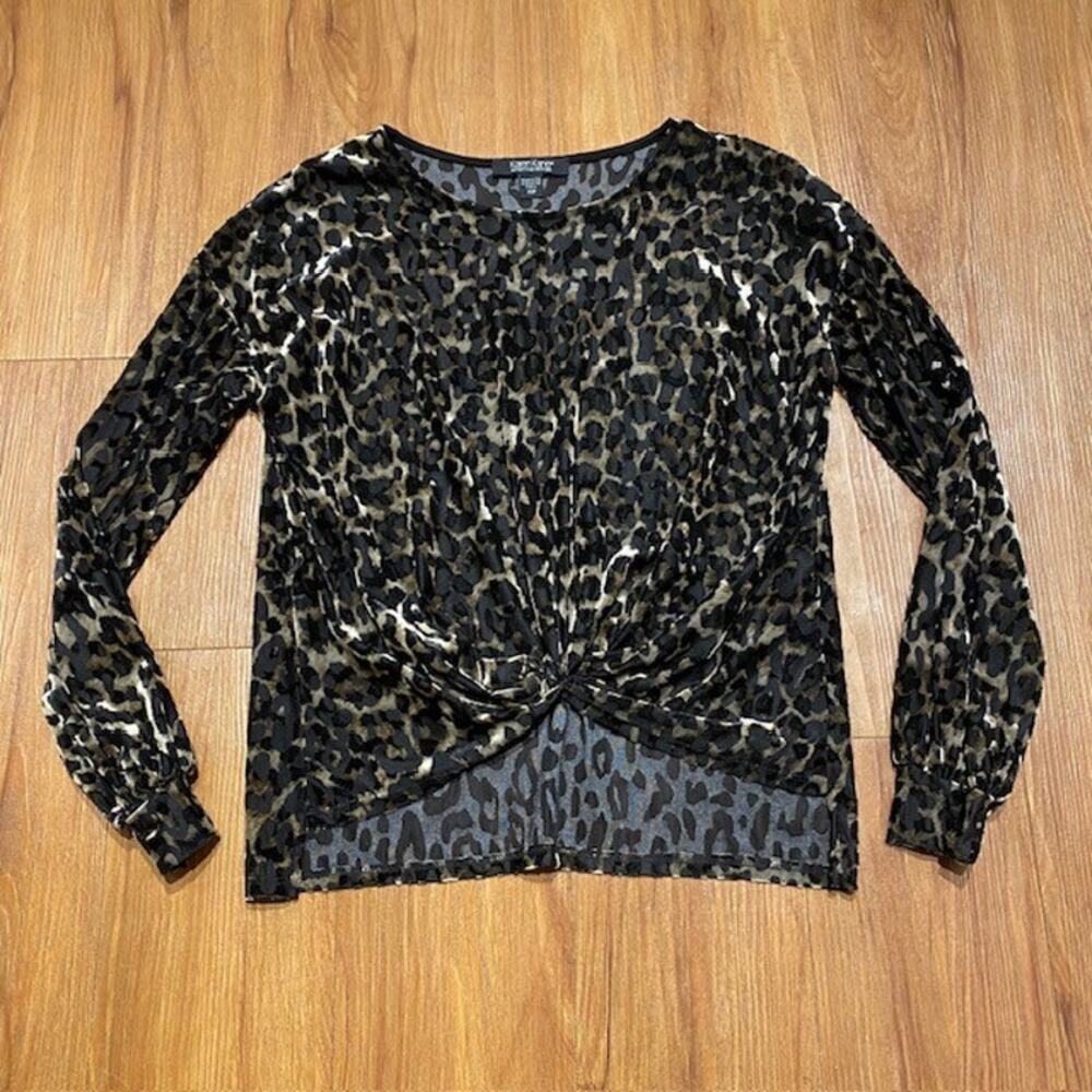 Karen Kane Lifestyle Petite Velvet Burnout Twist Front Top Animal Print Women XS - Picture 11 of 11